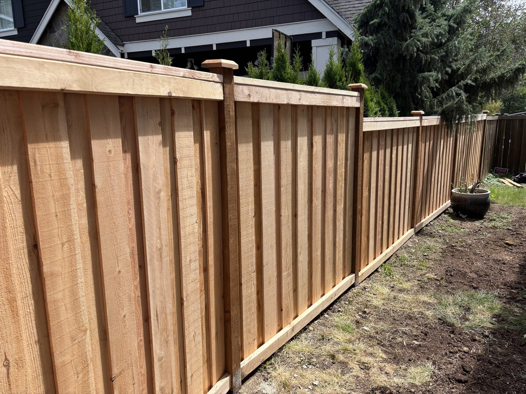Forty-five foot board-on-board cedar fence installed in Bothell